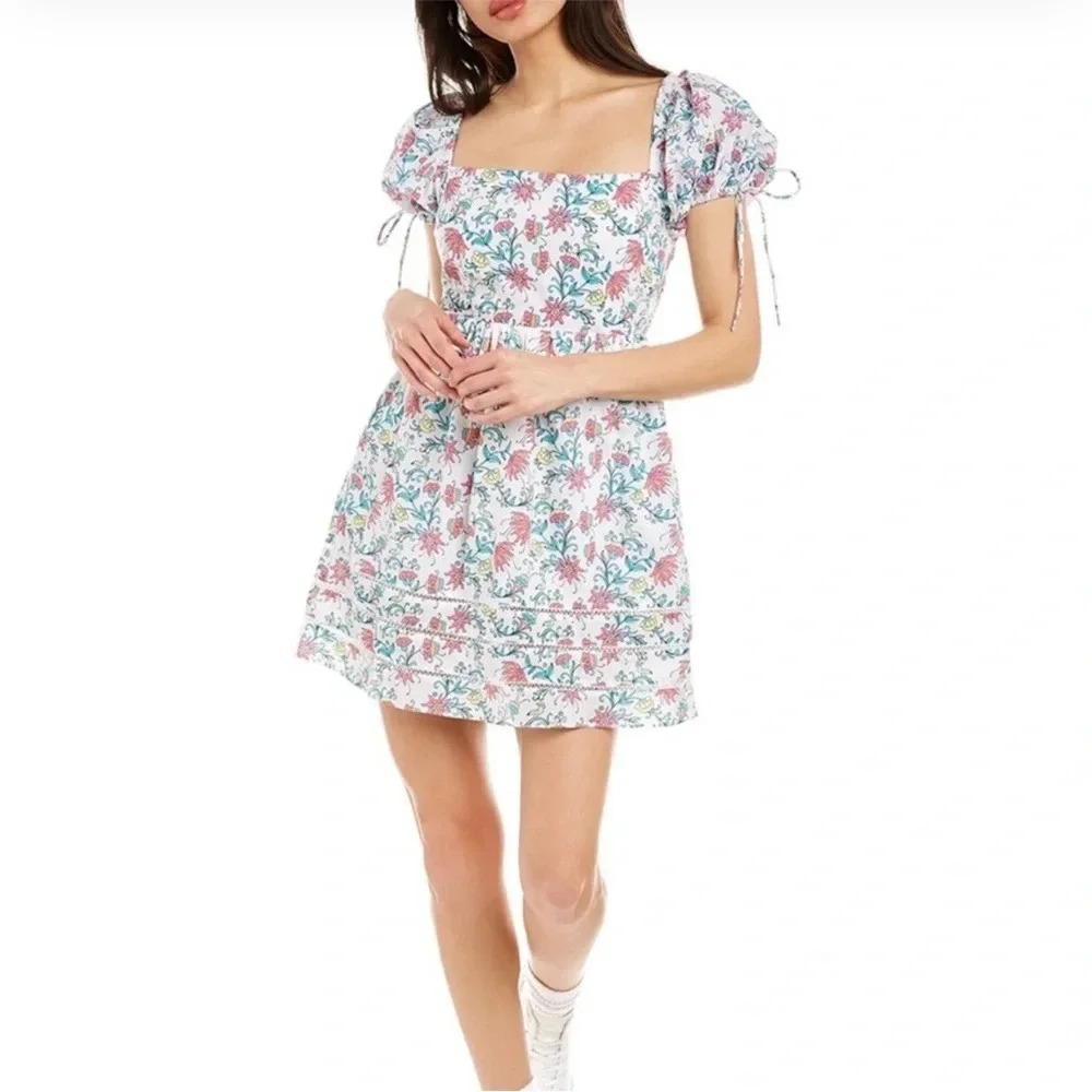 Celina Moon Ladder Lace Mini Dress White Floral Size Small